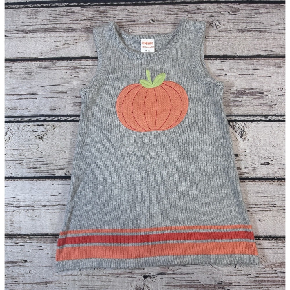 Gymboree Gray Orange Stripe Fall Pumpkin Sweater Dress 18-24 Month‎ EUC